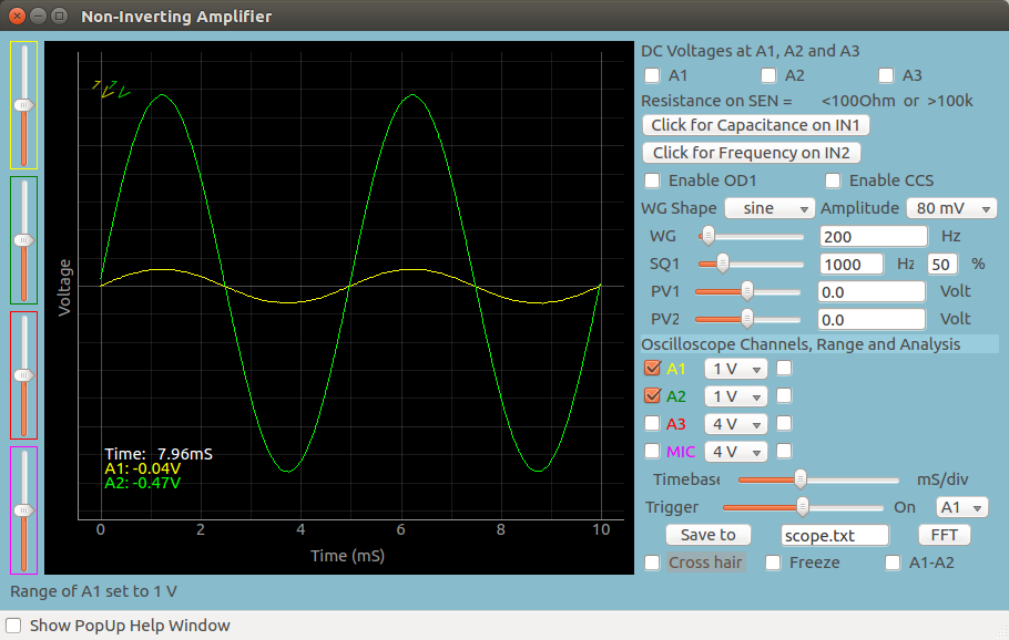 Non-inverting amplifier oscilloscope